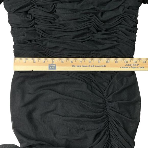 Tadashi Shoji Black Asymmetric Ruched Sleeve Gown sz M Glam Mermaid Column Event - Picture 12 of 13